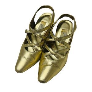 Garolini Vintage Gold Strappy Heels Size 7M Deadstock Antique 50s 60s 70s